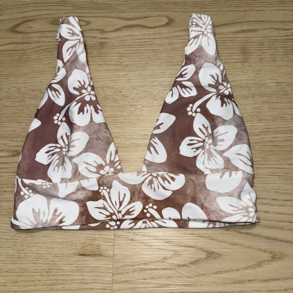 Benoa Swim Brown and White Bikini Top